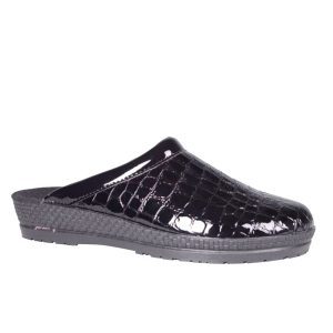 ROHDE 2299 Ladies Black Leather Crocodile Pattern Patent Slippers